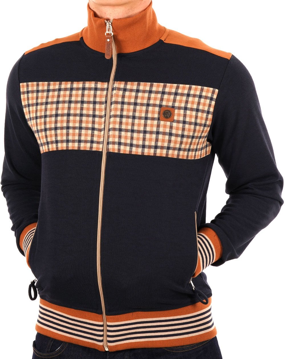 Trojan – Trainingsjacke mit Gingham-Karo-Einsatz in Marineblau