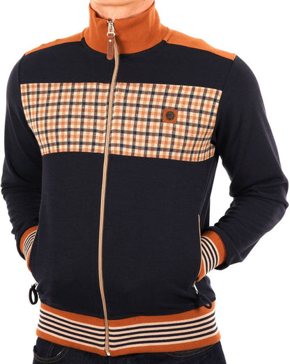 Trojan – Trainingsjacke mit Gingham-Karo-Einsatz in Marineblau