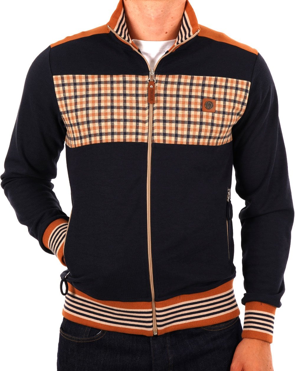 Trojan – Trainingsjacke mit Gingham-Karo-Einsatz in Marineblau