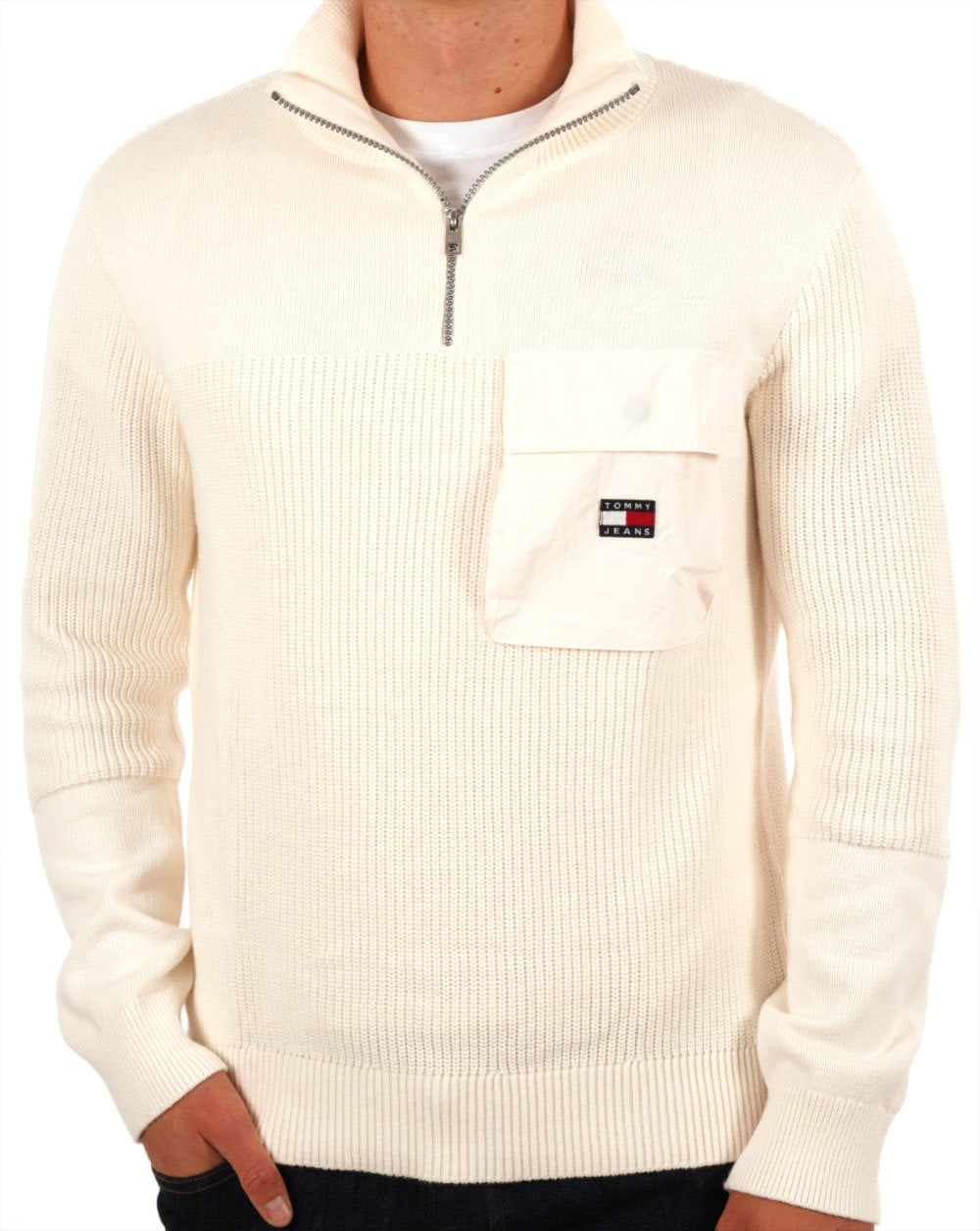Tommy Jeans – Tech-Pullover aus Stoffmix in Ancient White