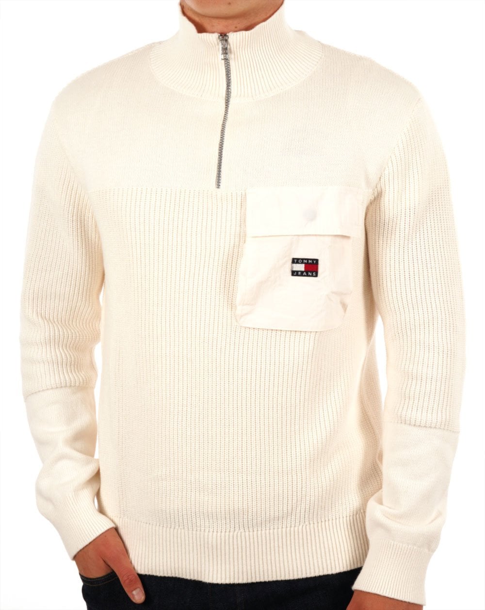 Tommy Jeans – Tech-Pullover aus Stoffmix in Ancient White