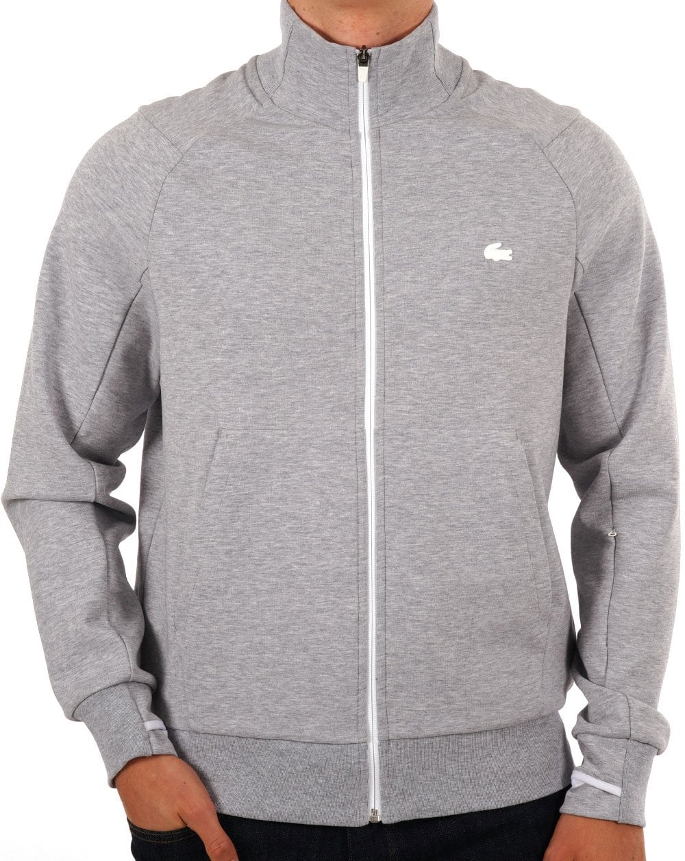 Lacoste – Sweat-Trainingsoberteil aus Baumwollmischung in Silber
