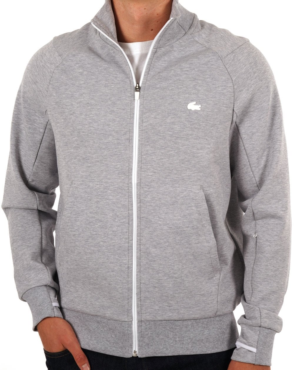 Lacoste – Sweat-Trainingsoberteil aus Baumwollmischung in Silber