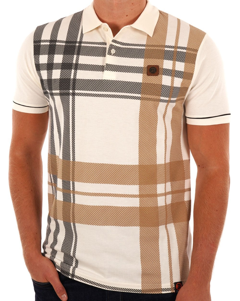 Poloshirt mit Trojan-Karomuster Ecru