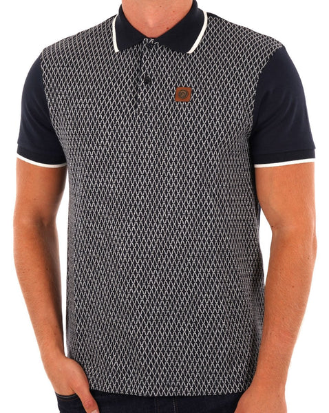 Trojan Geometric Panel Polo Shirt Navy