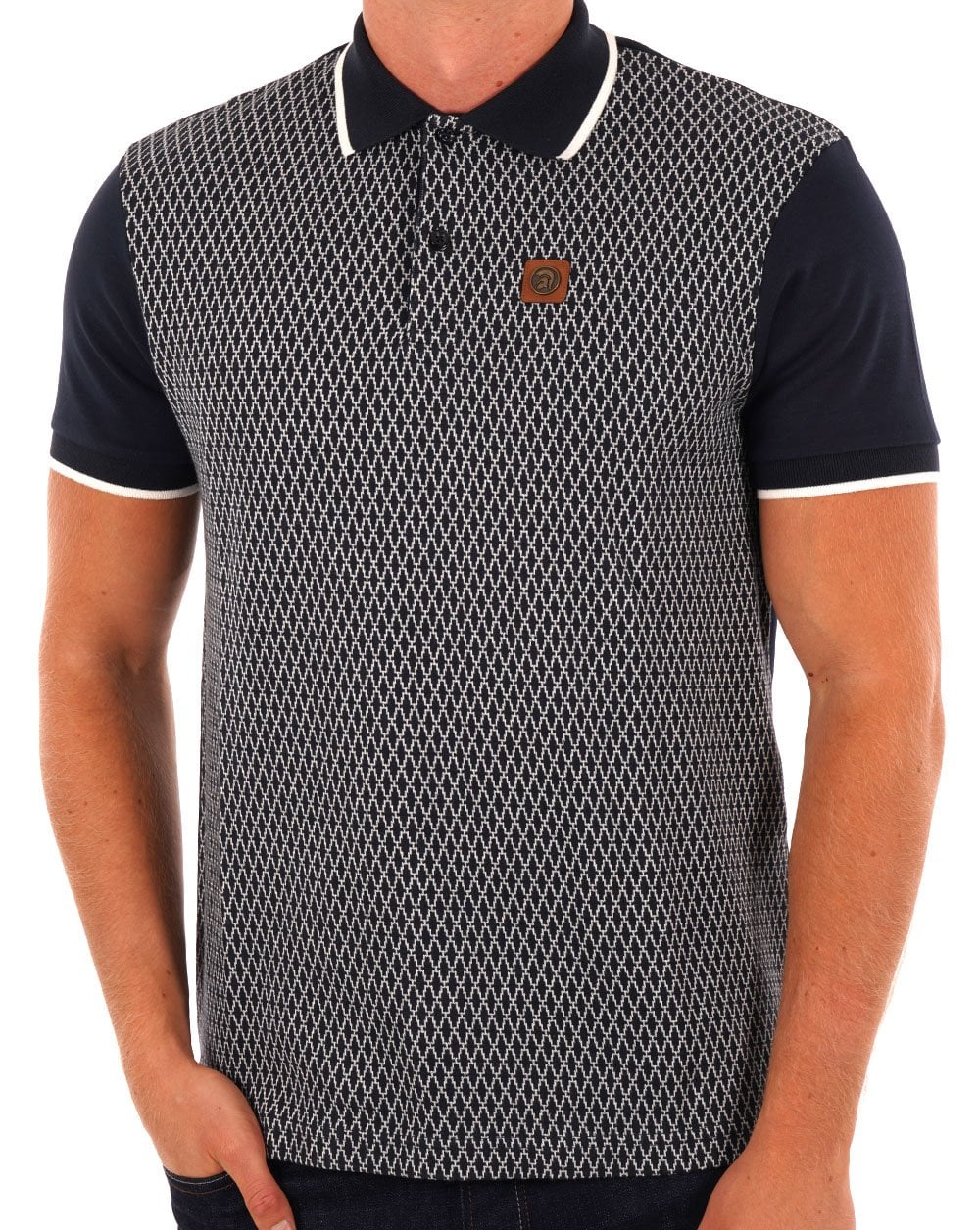 Trojan Poloshirt mit geometrischem Panel, Marineblau