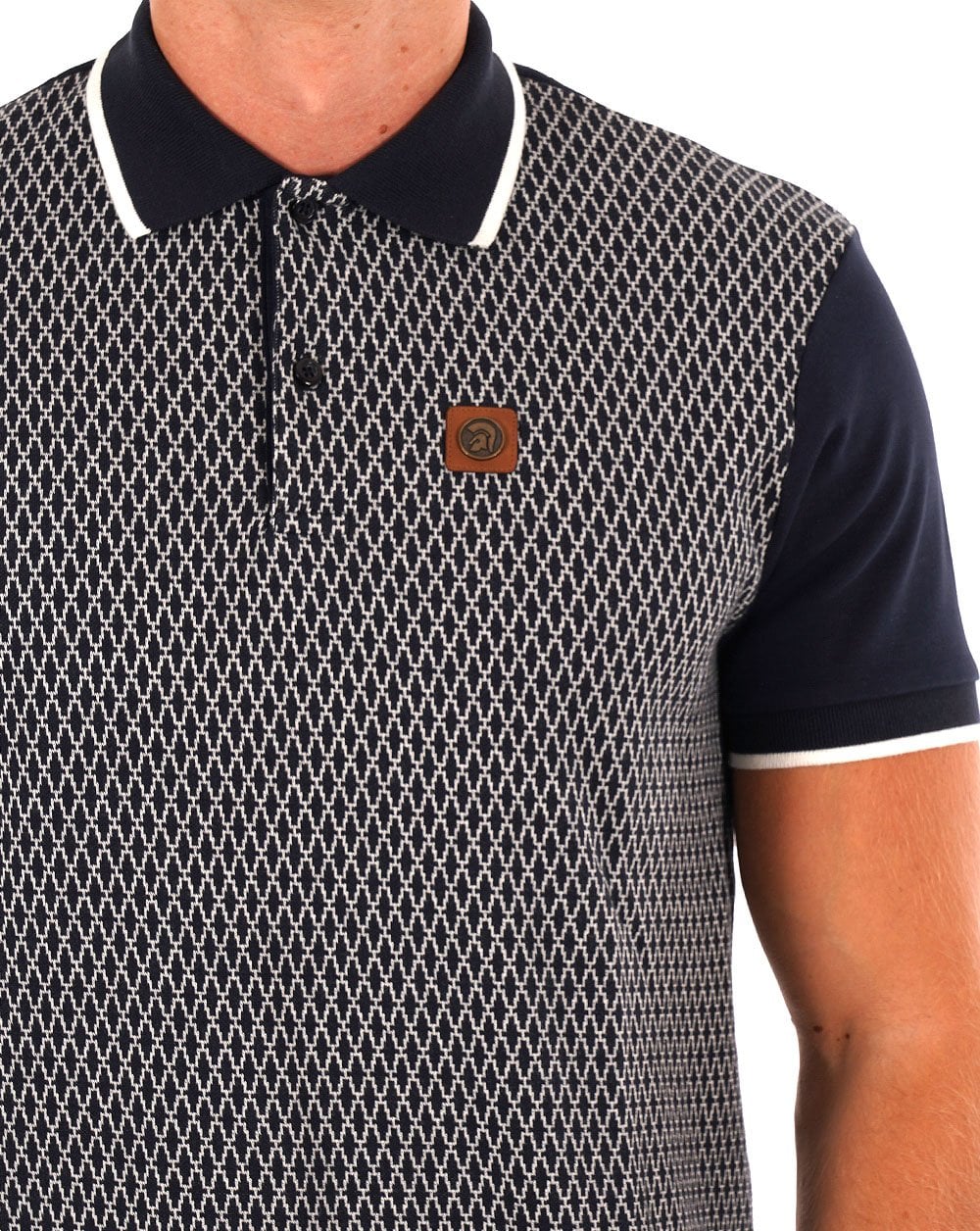 Trojan Poloshirt mit geometrischem Panel, Marineblau