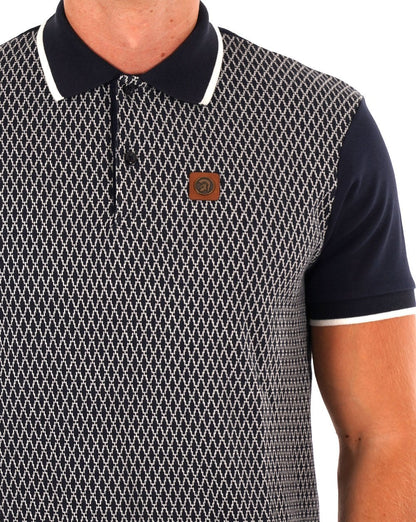 Trojan Poloshirt mit geometrischem Panel, Marineblau