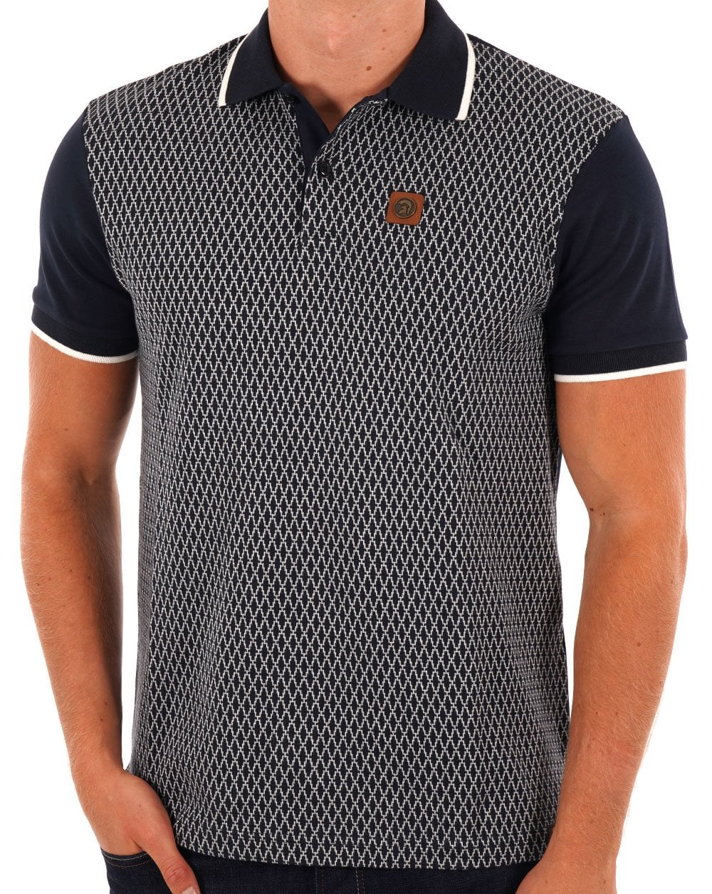 Trojan Poloshirt mit geometrischem Panel, Marineblau