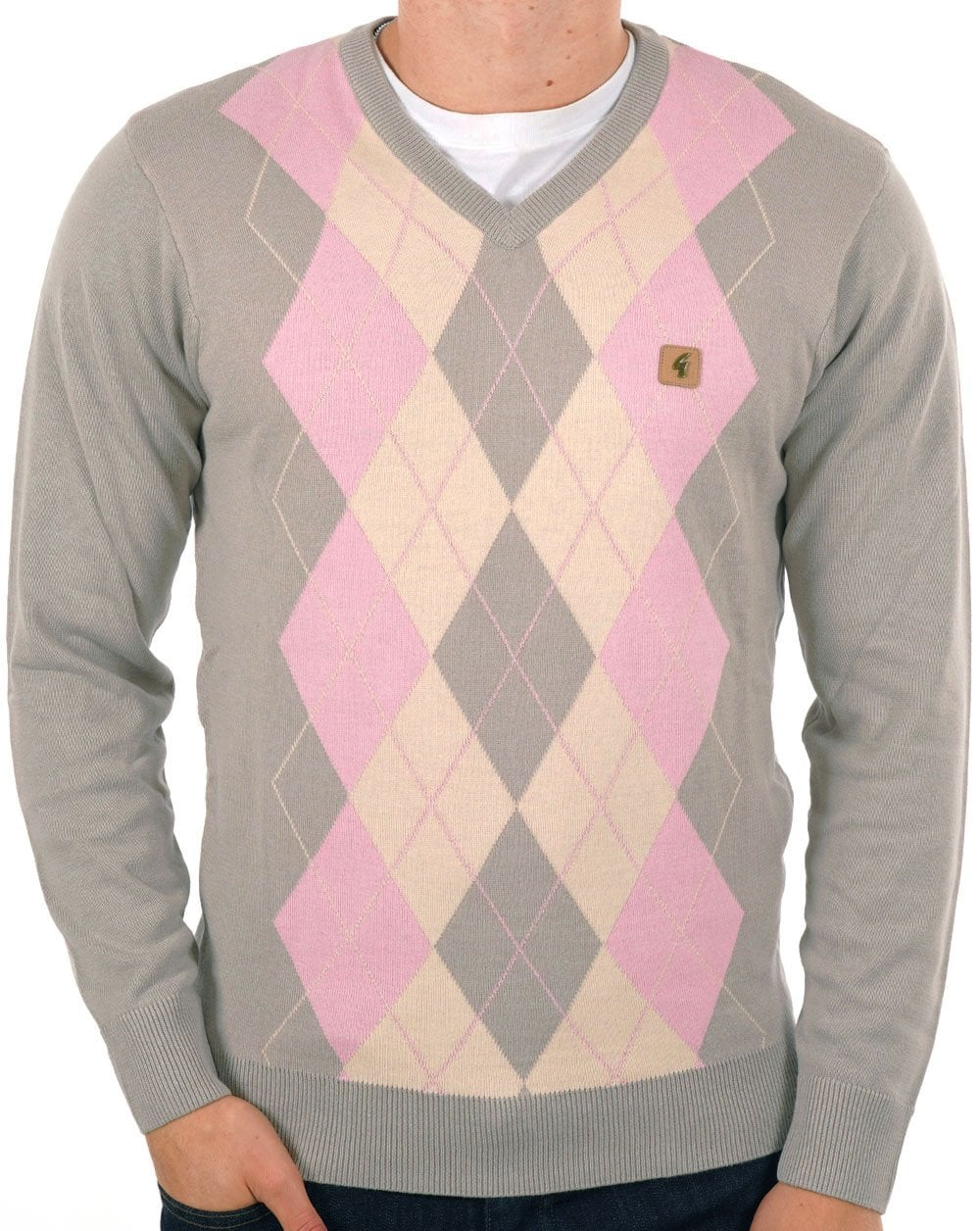 Gabicci Vintage Diamond V-Ausschnitt Grau Rosa
