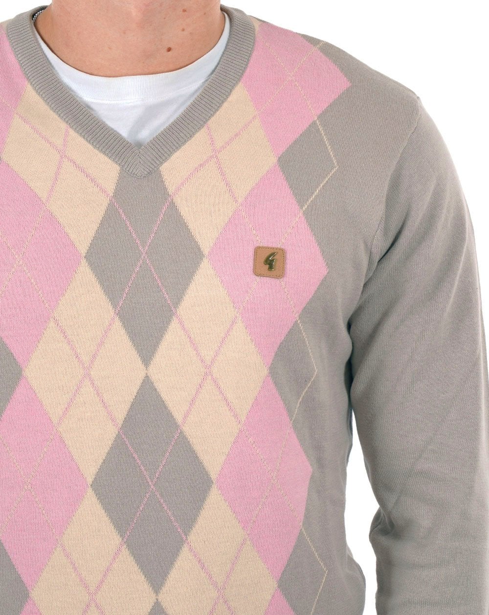 Gabicci Vintage Diamond V-Ausschnitt Grau Rosa