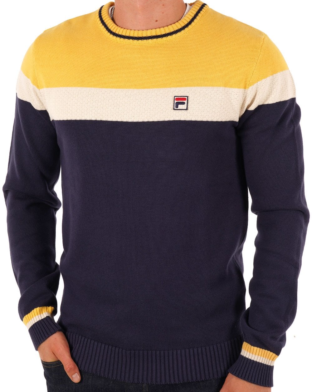 Fila Vintage Alden Crew Knit Marineblau/Gelb/Creme