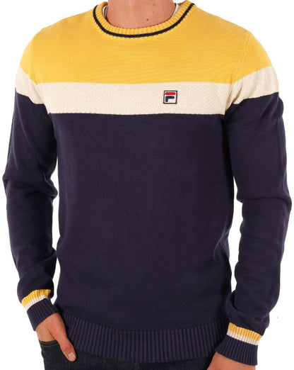 Fila Vintage Alden Crew Knit Marineblau/Gelb/Creme