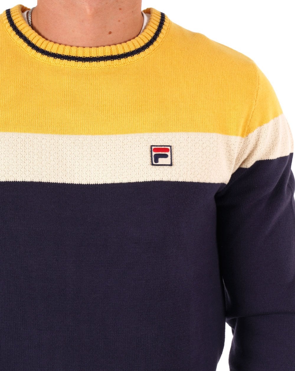 Fila Vintage Alden Crew Knit Marineblau/Gelb/Creme