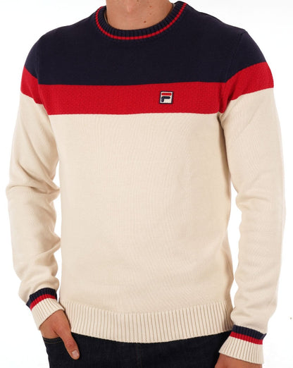 Fila Vintage Alden Crew Knit Creme/Rot/Marineblau