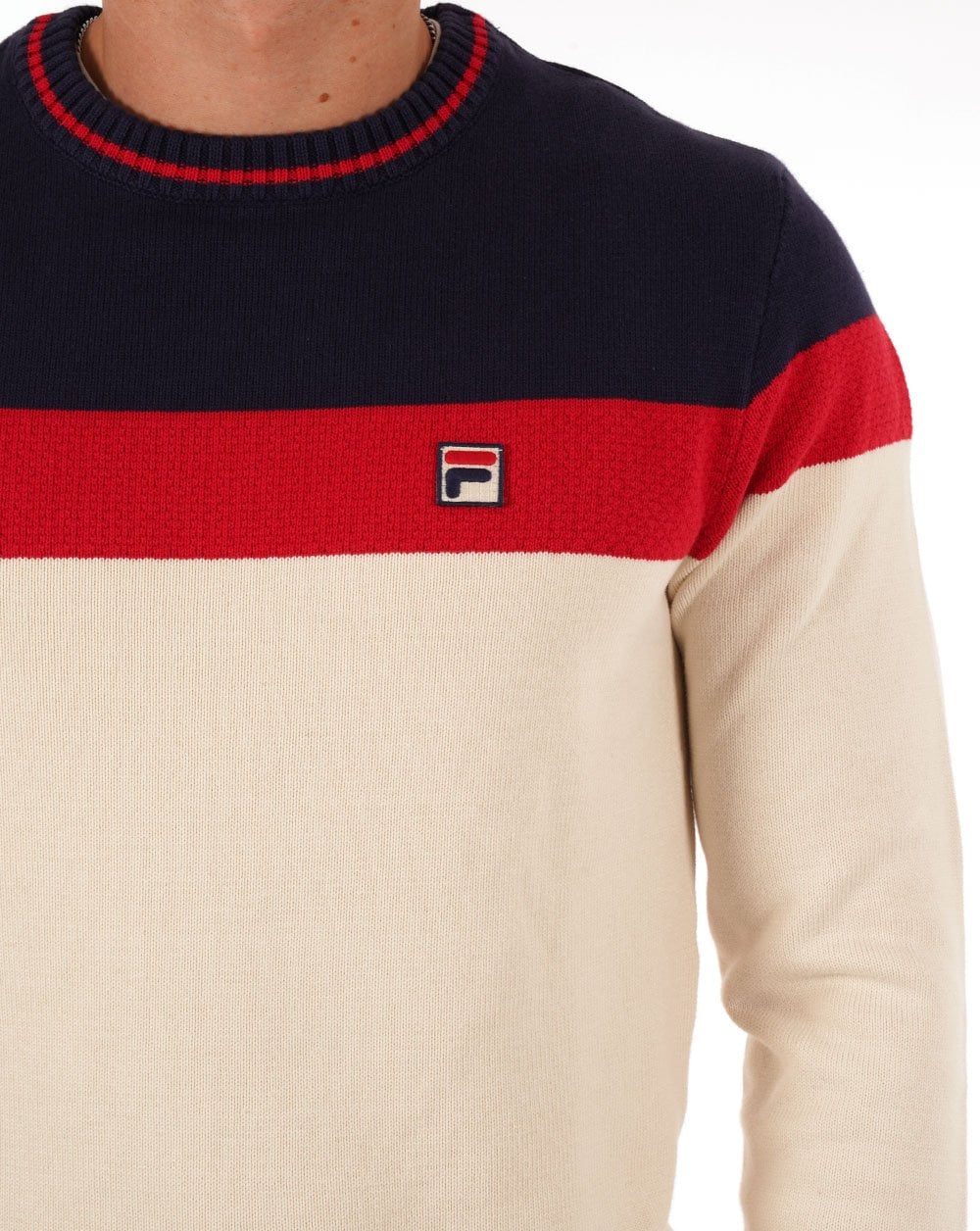 Fila Vintage Alden Crew Knit Creme/Rot/Marineblau