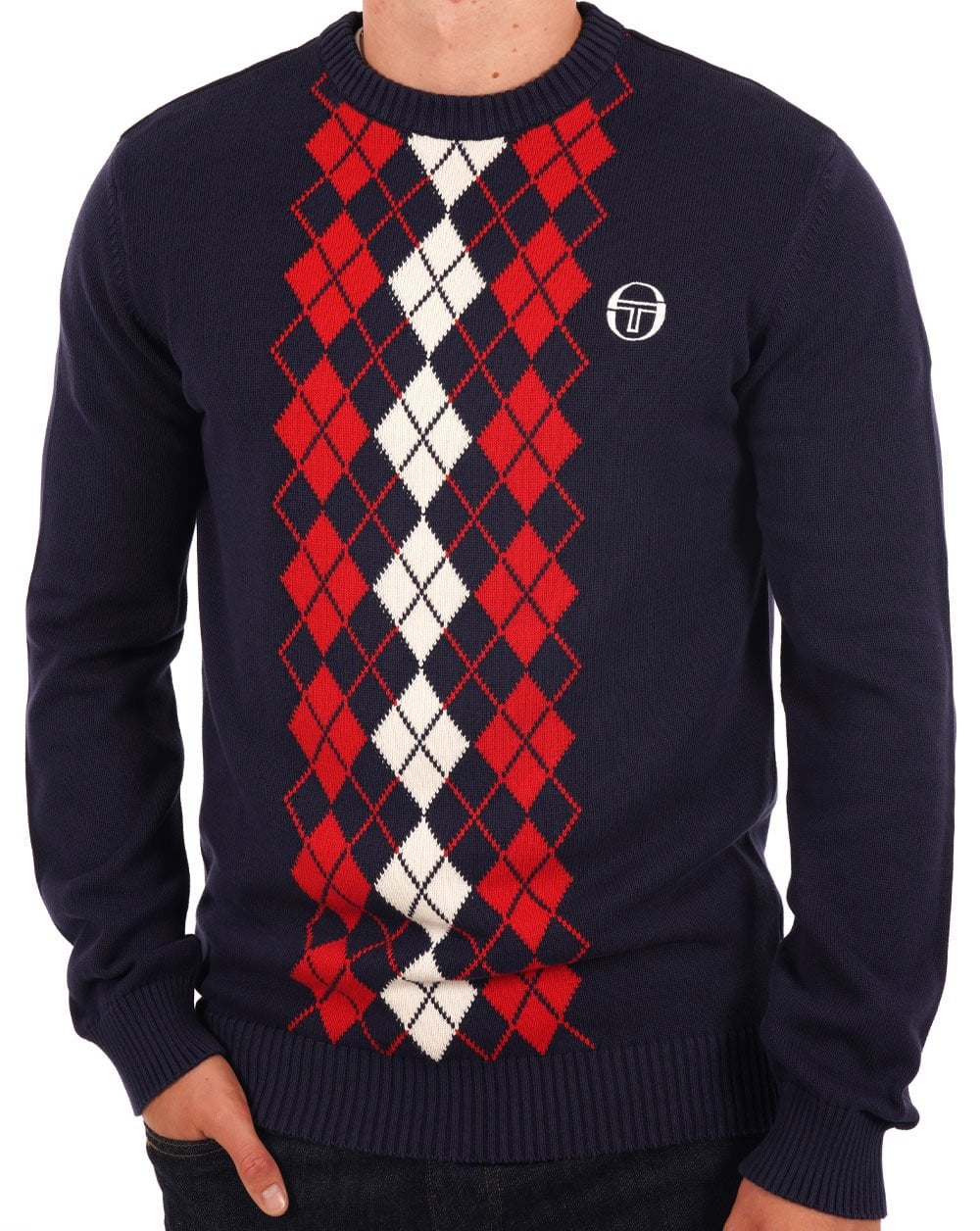 Sergio Tacchini Argyle Crew Knit Marineblau