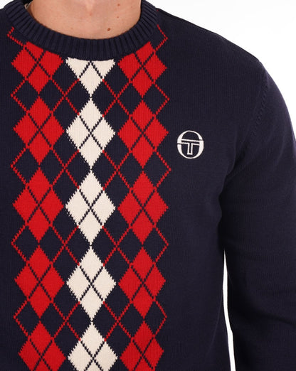 Sergio Tacchini Argyle Crew Knit Marineblau