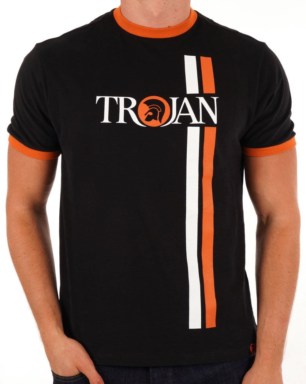 Trojan – T-Shirt mit Doppelstreifen-Logo in Schwarz