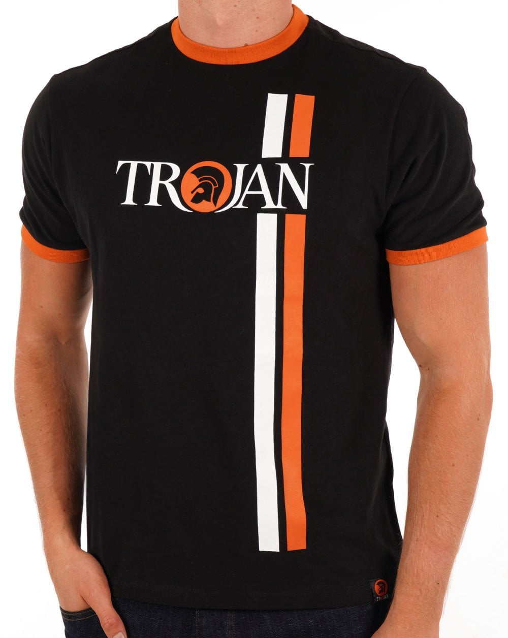 Trojan – T-Shirt mit Doppelstreifen-Logo in Schwarz