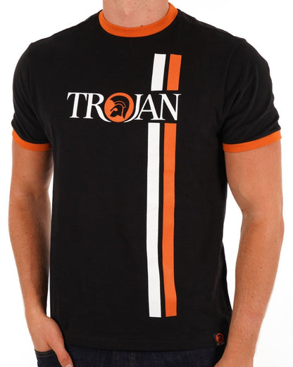 Trojan – T-Shirt mit Doppelstreifen-Logo in Schwarz
