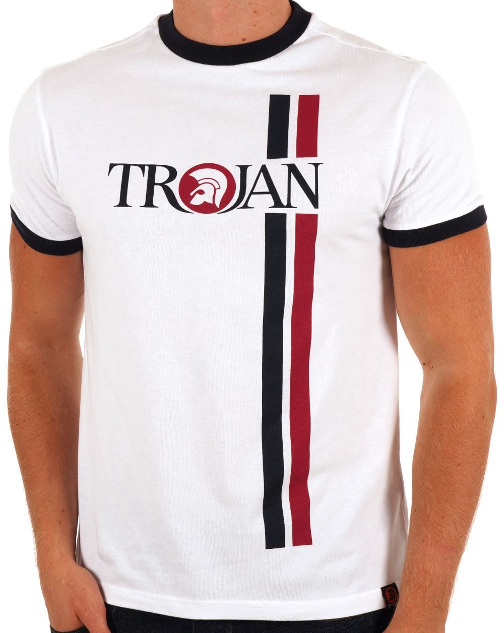 Trojan – T-Shirt mit Doppelstreifen-Logo in Weiß