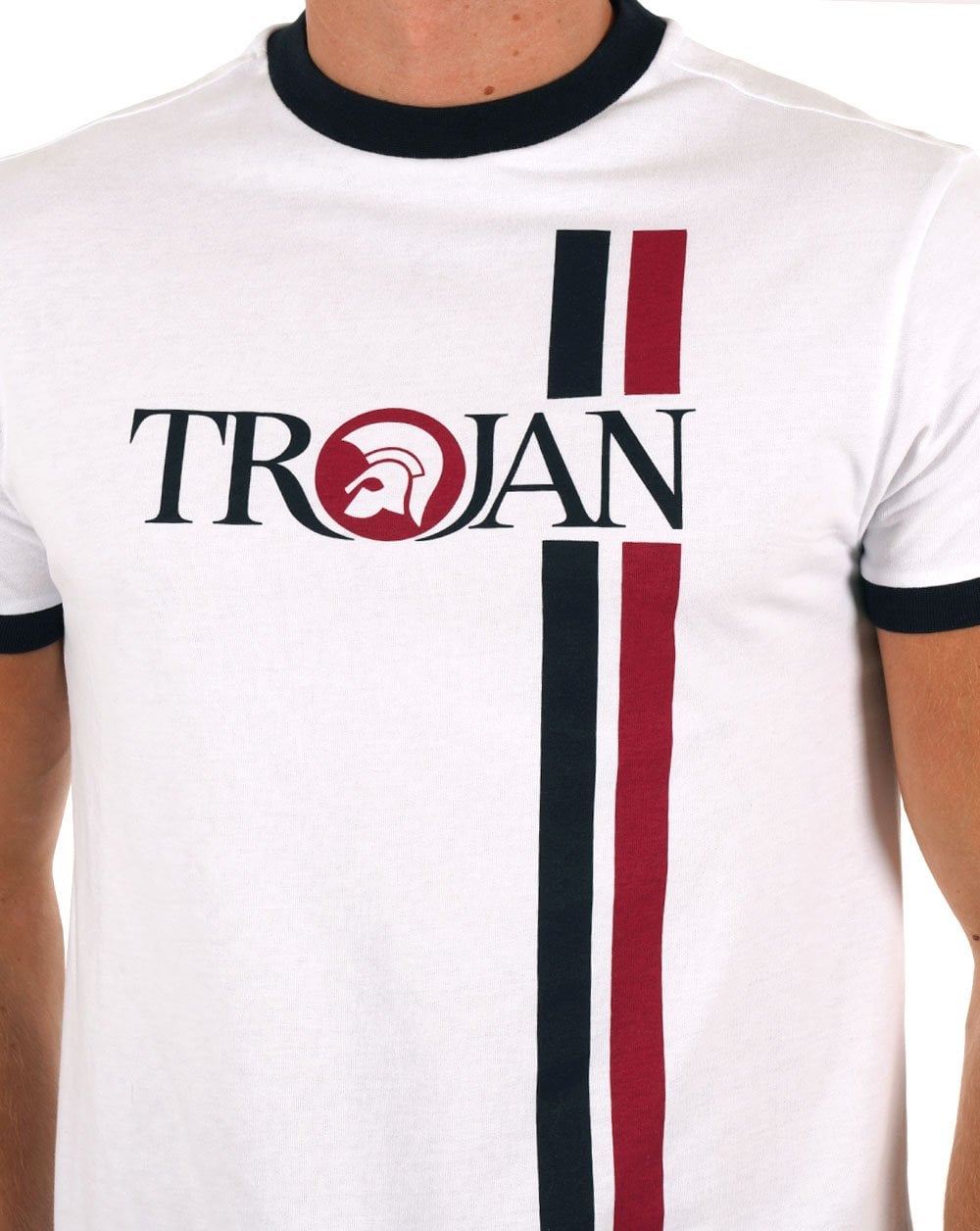 Trojan – T-Shirt mit Doppelstreifen-Logo in Weiß