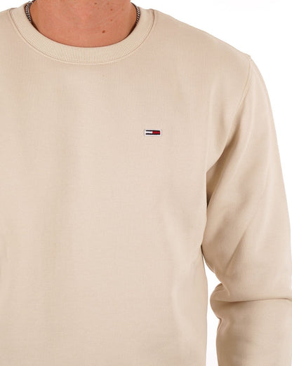 Tommy Jeans – Fleece-Sweatshirt mit Flaggenaufnäher in Elfenbein