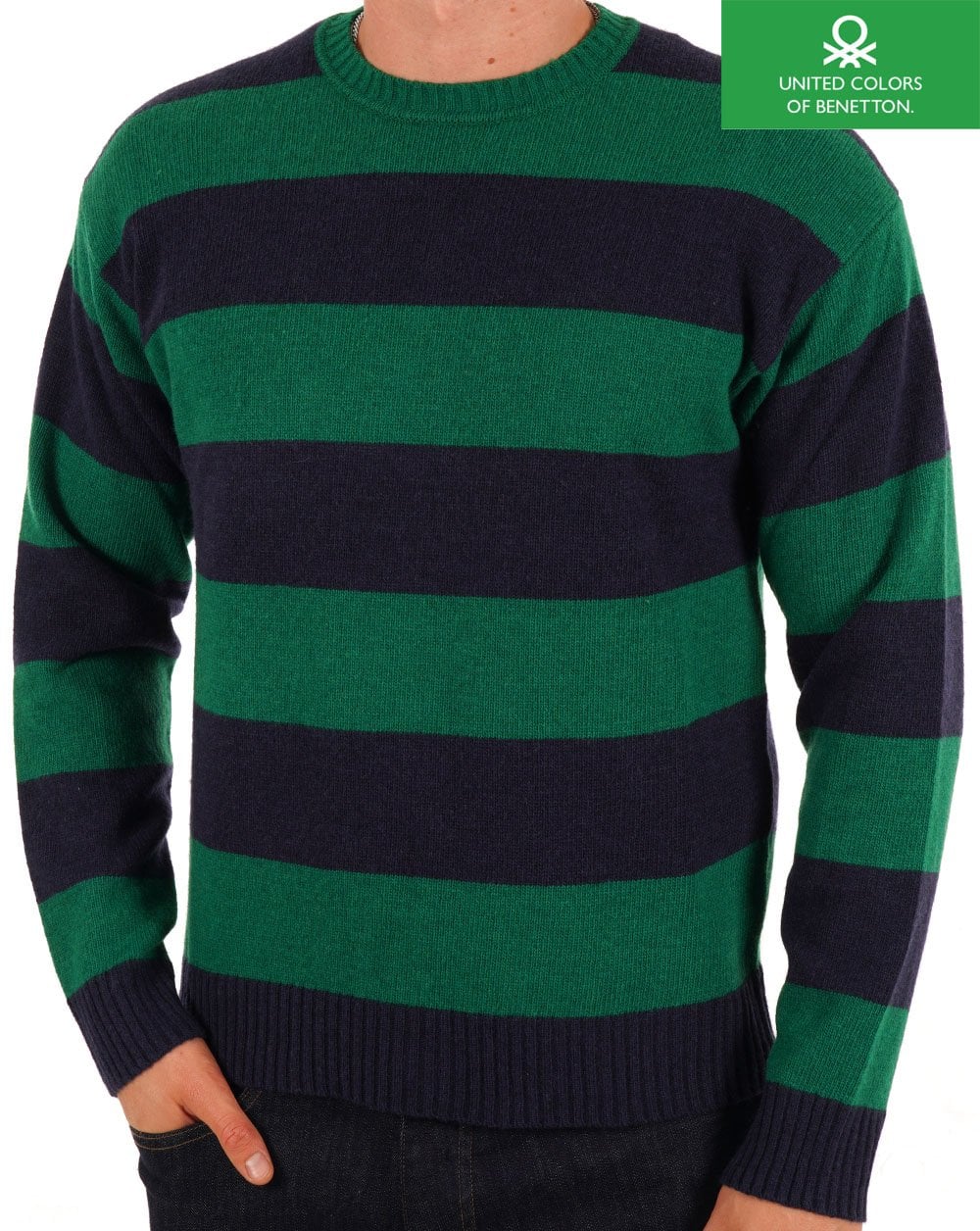 Benetton Streifenpullover Marineblau/Grün