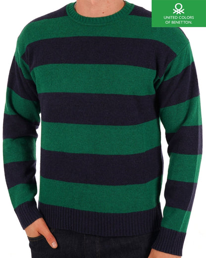 Benetton Streifenpullover Marineblau/Grün