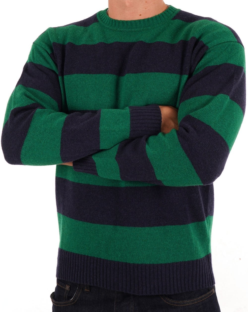 Benetton Streifenpullover Marineblau/Grün