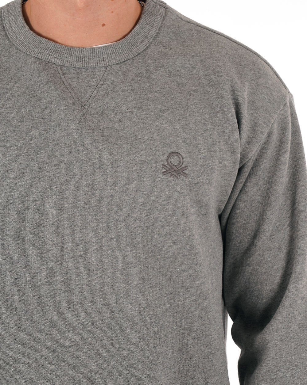 Benetton EMB-Logo-Sweatshirt Grau meliert