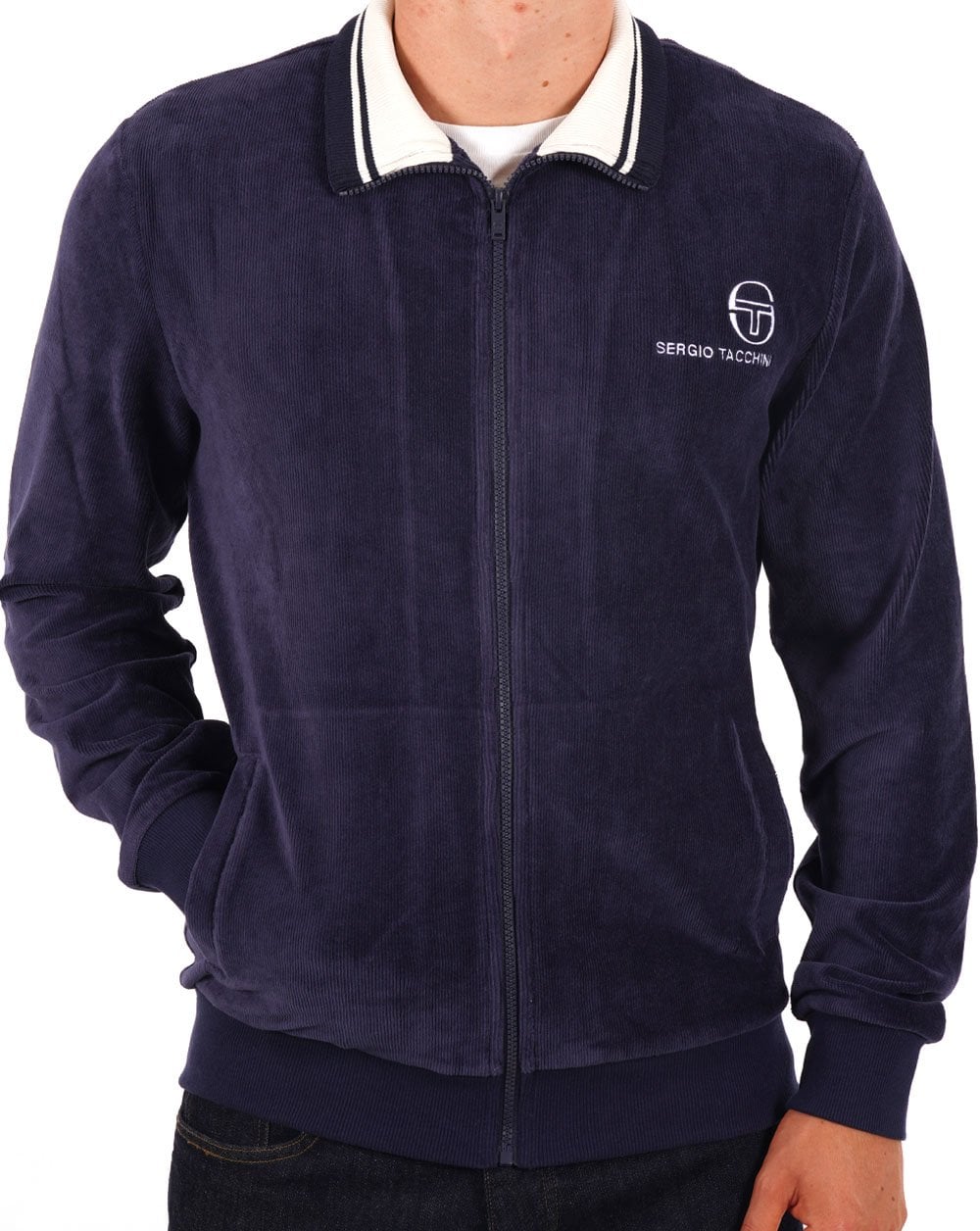 Sergio Tacchini Strukturiertes Ripp-Velours-Track-Navy