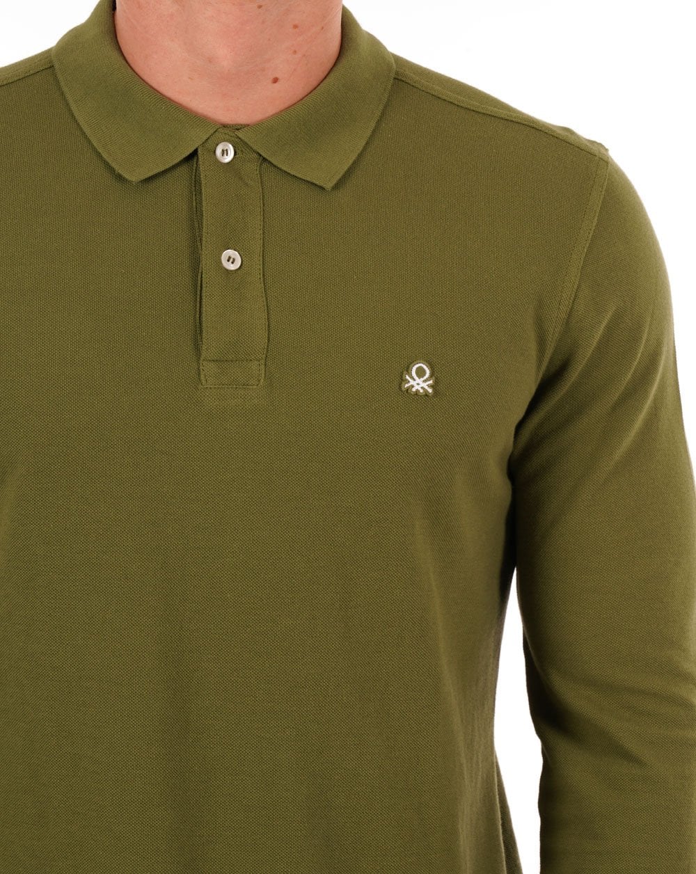 Benetton – Langärmliges Poloshirt in Khaki