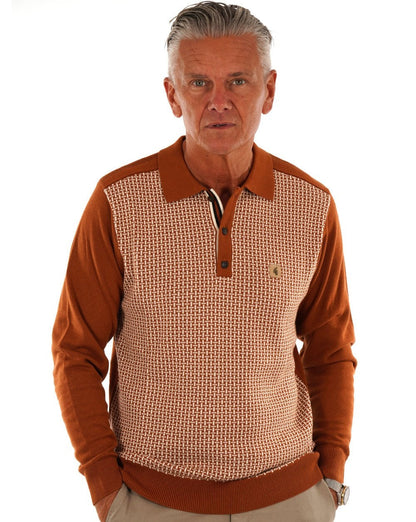 Gabicci Vintage Weaver Langarm-Strickpolo Toffee