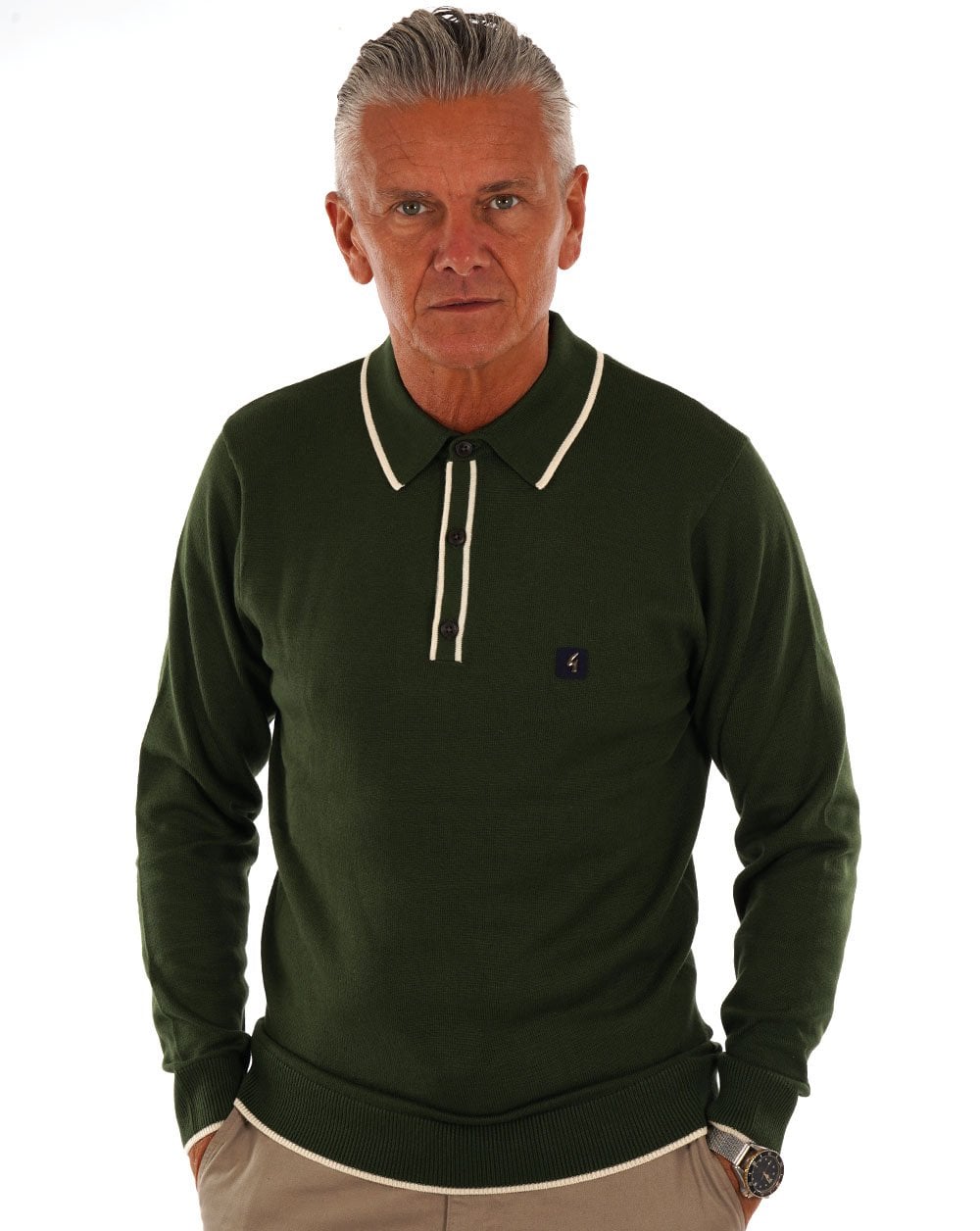 Gabicci Vintage Lineker LS Strickpolo Forest