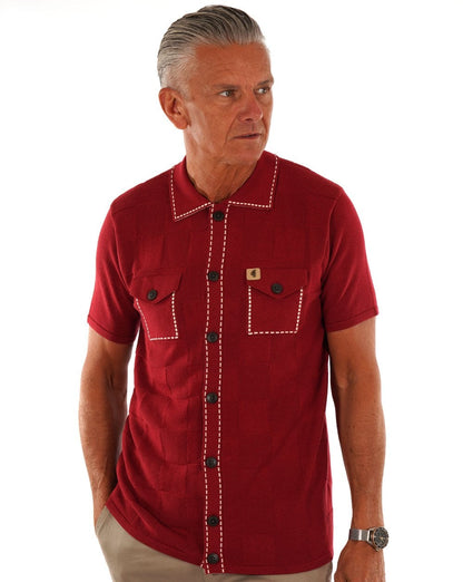 Gabicci Vintage-Poloshirt mit durchgehenden Knöpfen in Dunkelrot