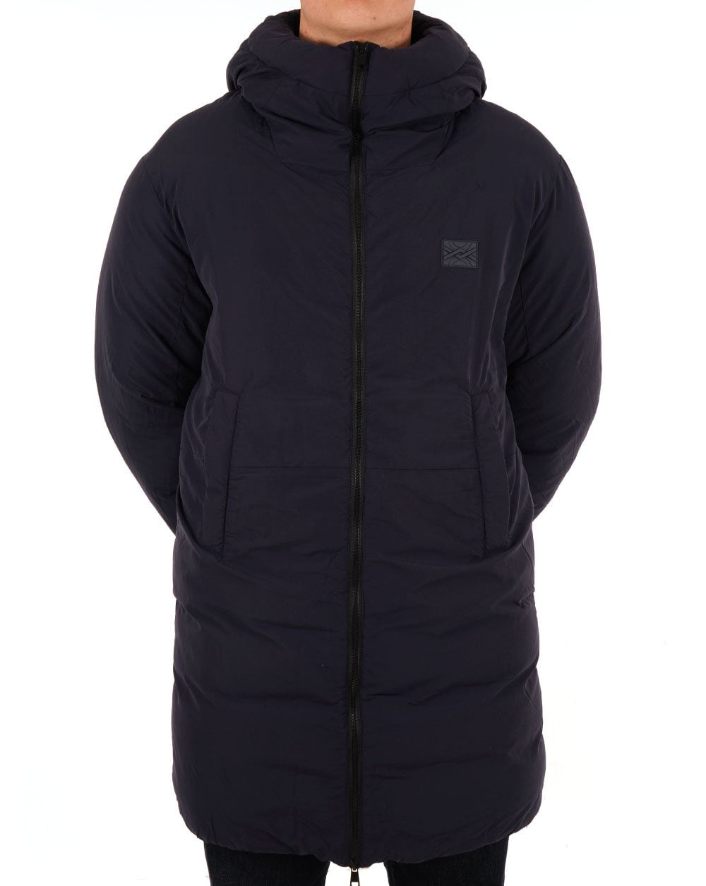 Benetton – Lange, wattierte Jacke in Marineblau