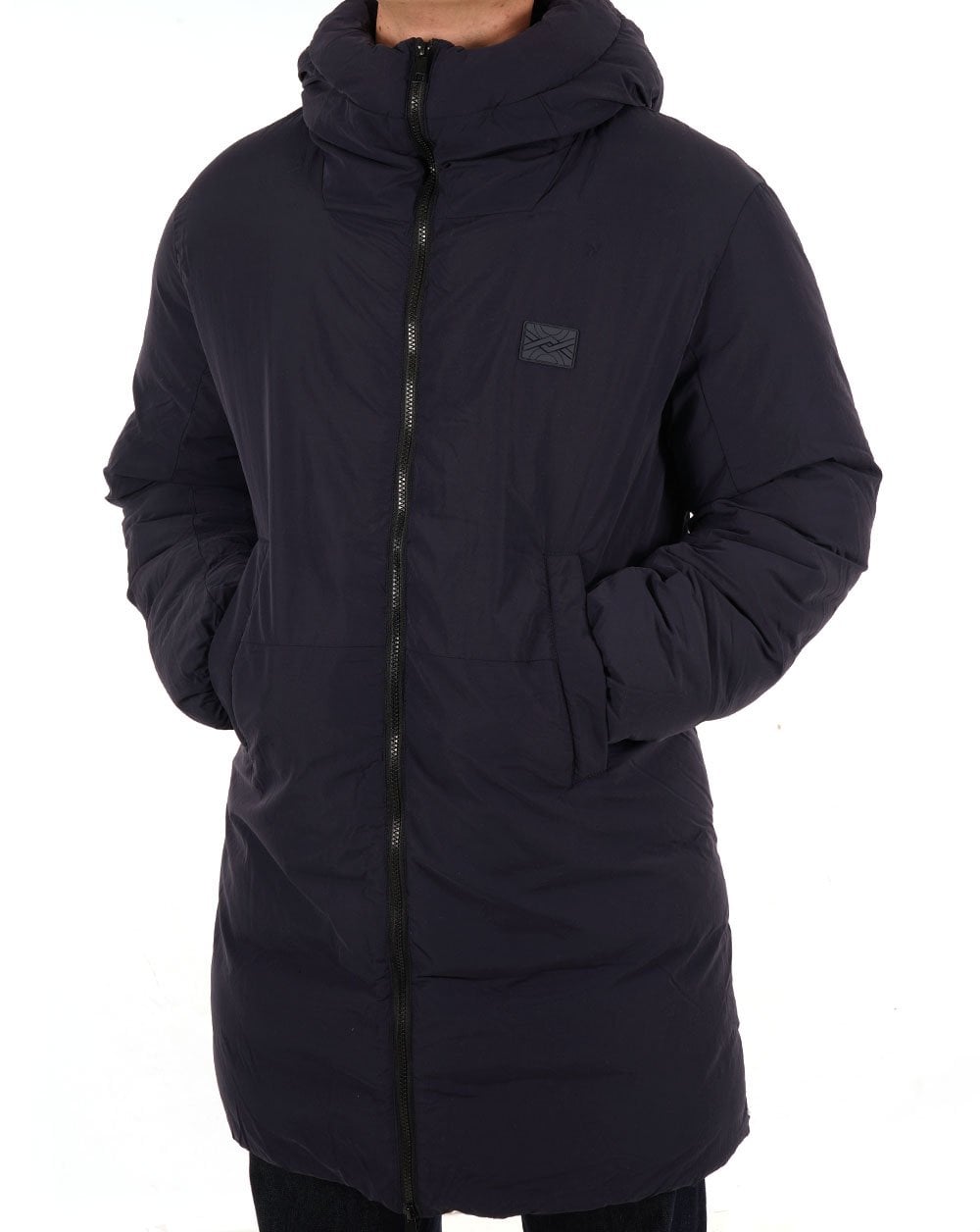 Benetton – Lange, wattierte Jacke in Marineblau