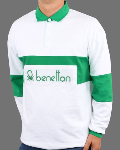 Benetton Rugby-Shirt Weiß/Grün