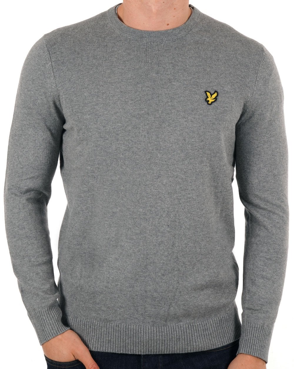 Lyle And Scott Cotton Merino Crew Jumper Mid Grey Marl