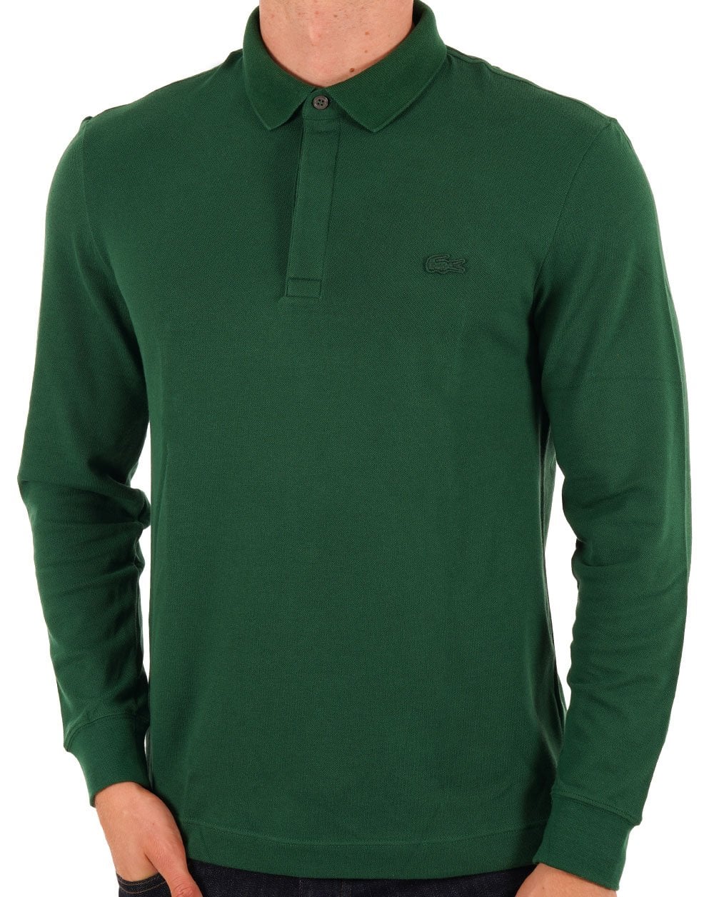 Lacoste – Langärmliges, farblich abgestimmtes Paris-Poloshirt in Grün