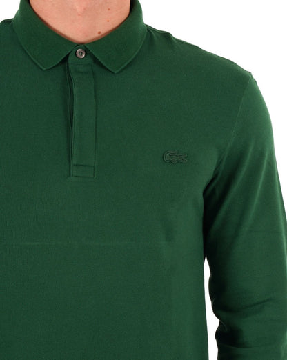 Lacoste – Langärmliges, farblich abgestimmtes Paris-Poloshirt in Grün