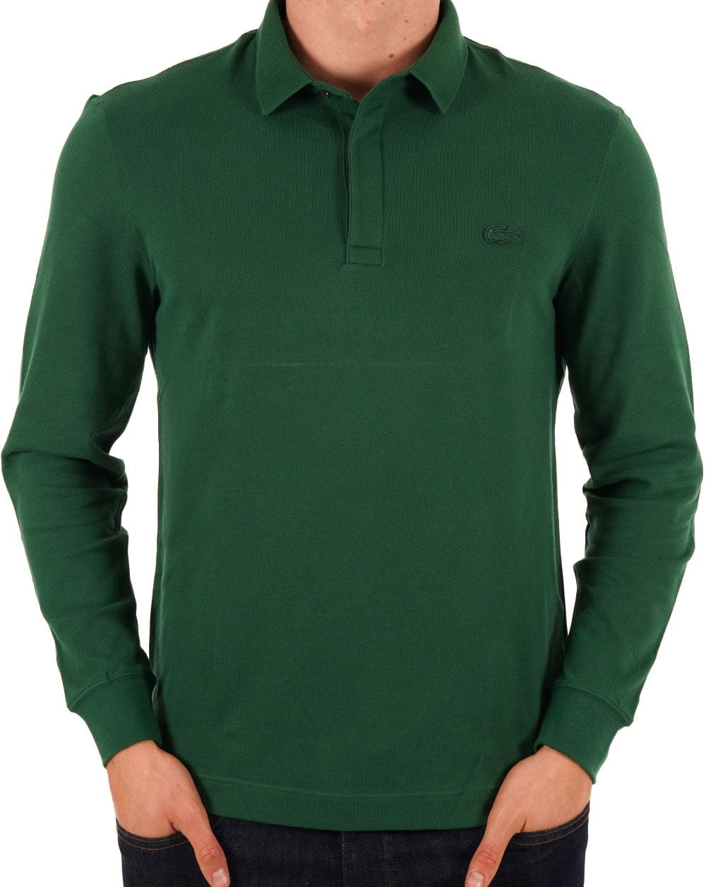 Lacoste – Langärmliges, farblich abgestimmtes Paris-Poloshirt in Grün