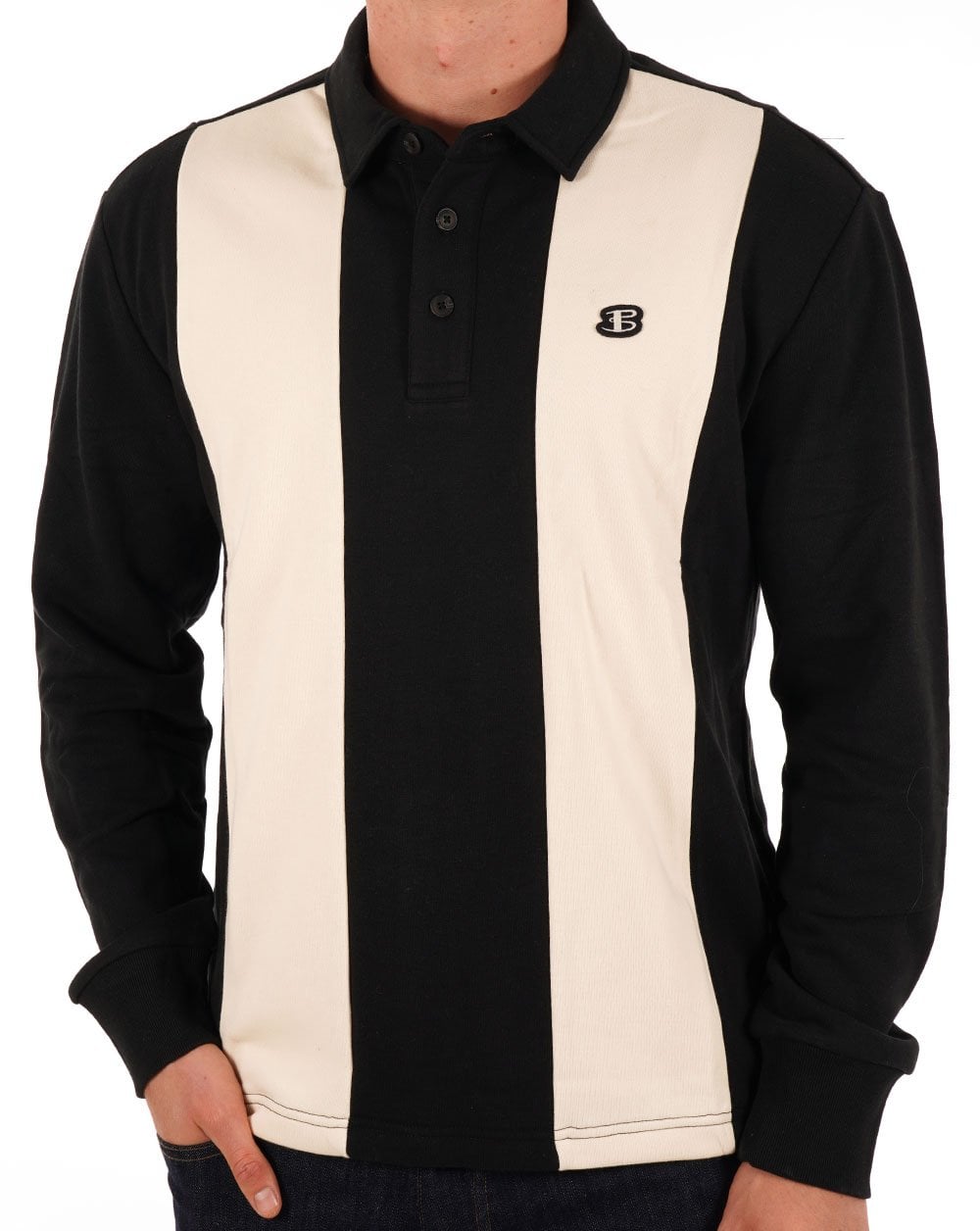 Ben Sherman – Schweres Poloshirt in Farbblock-Optik, Schwarz