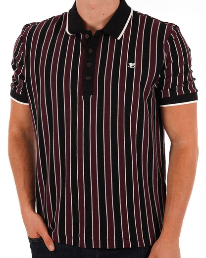 Ben Sherman – Poloshirt mit vertikalen Streifen in Schwarz