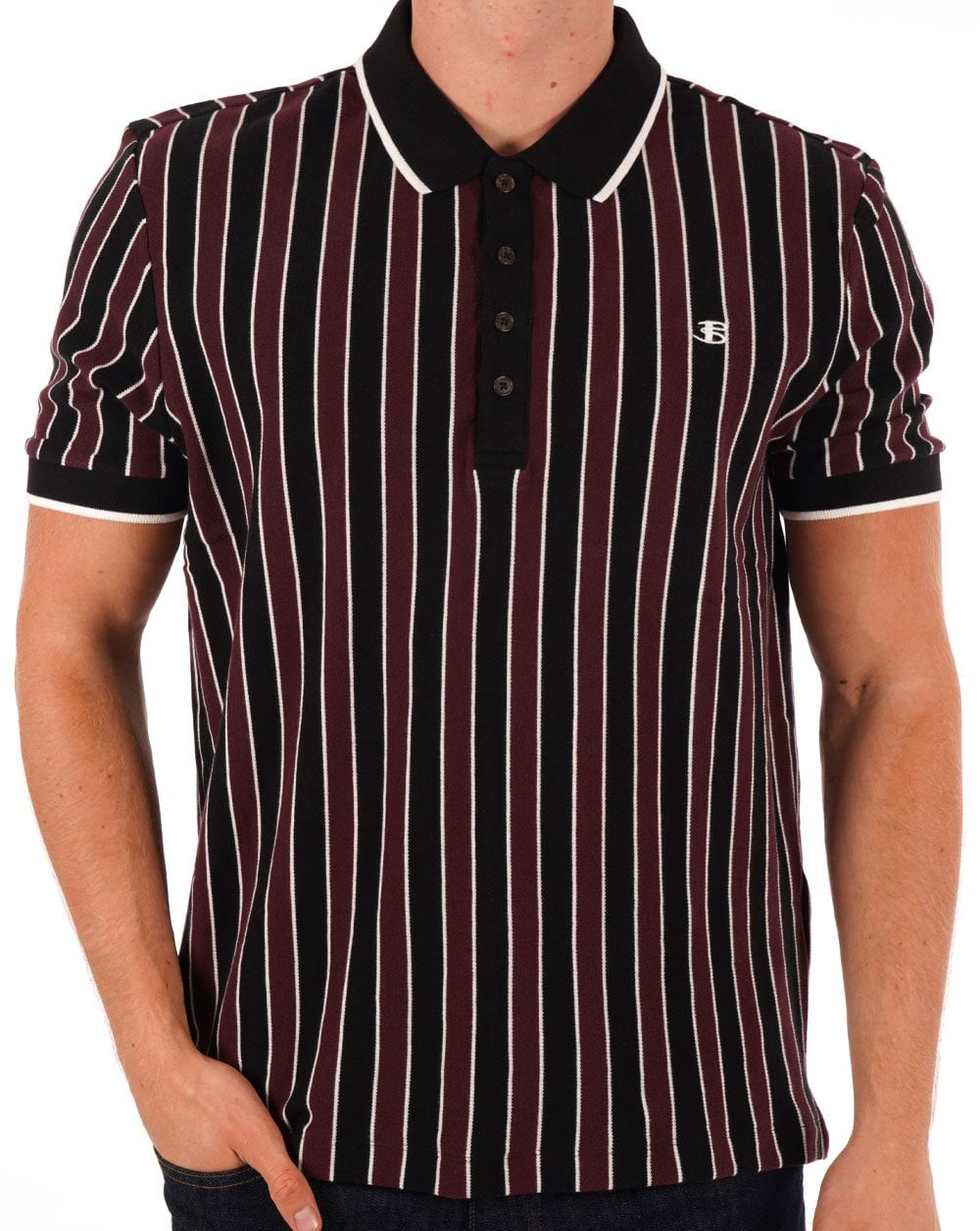 Ben Sherman – Poloshirt mit vertikalen Streifen in Schwarz