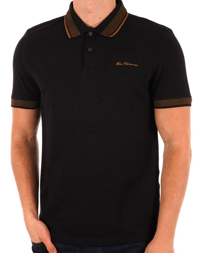 Ben Sherman – Poloshirt mit Kragen und interessanter Optik in Schwarz