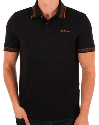 Ben Sherman – Poloshirt mit Kragen und interessanter Optik in Schwarz