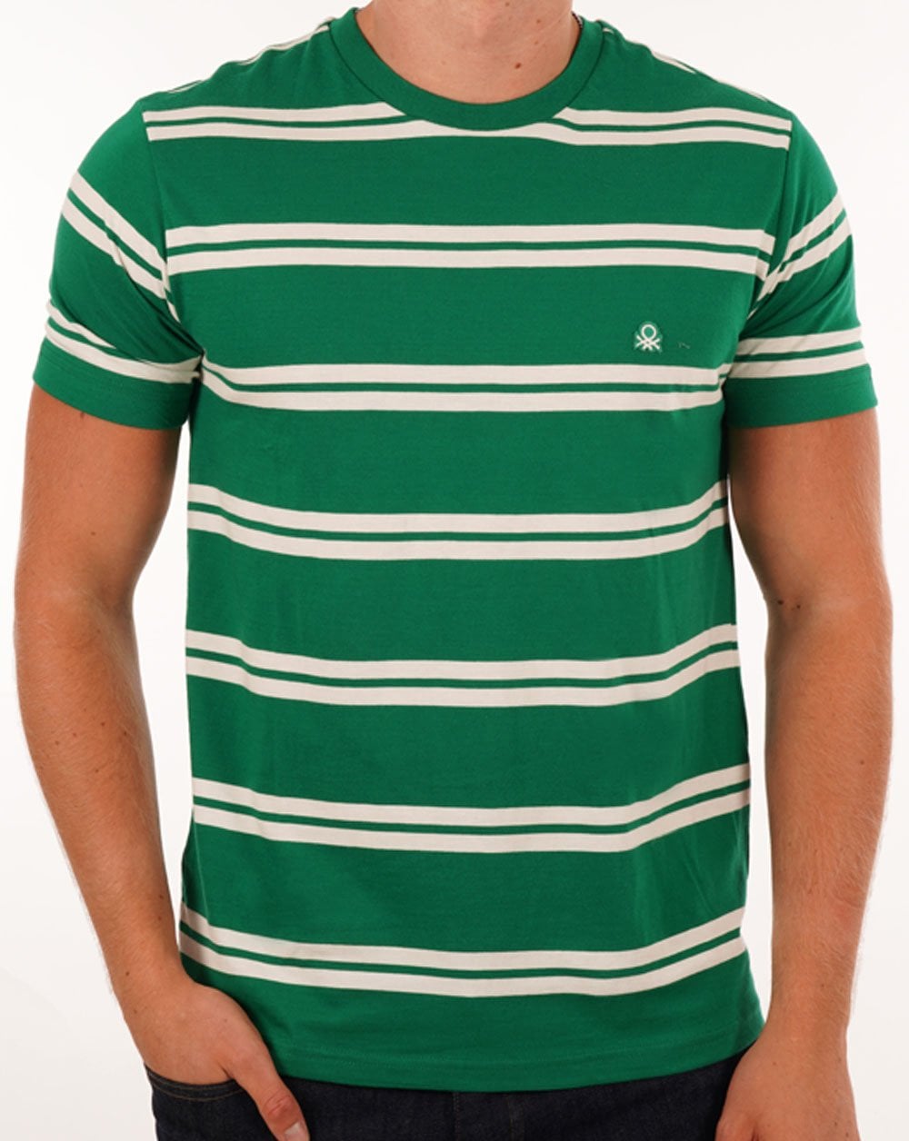 Benetton Streifen-T-Shirt Grün/Weiß